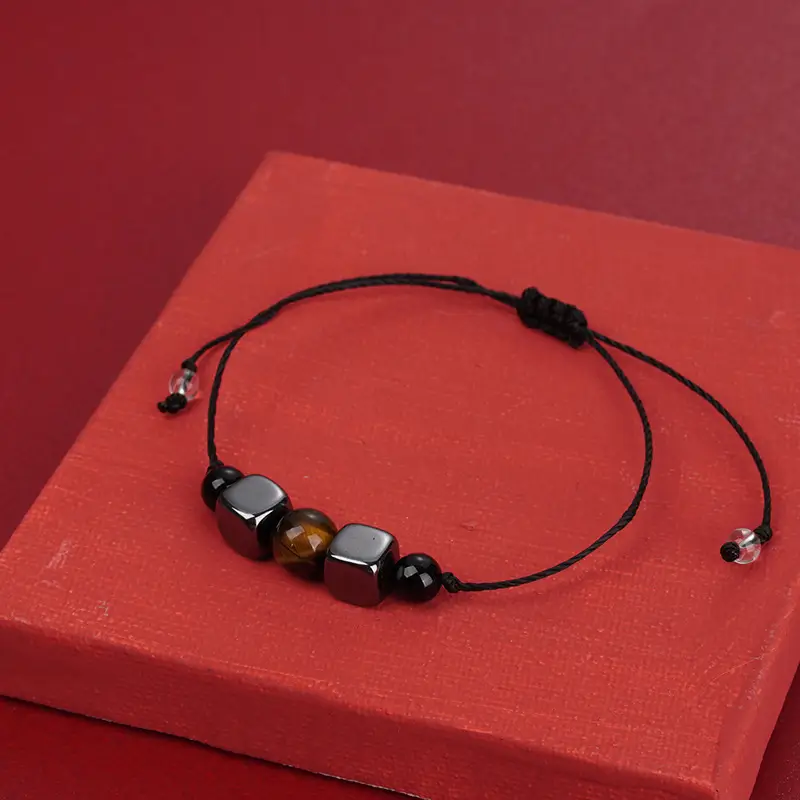 2022 Black Stone Beads Wax Line Tiger Eye Stone Set