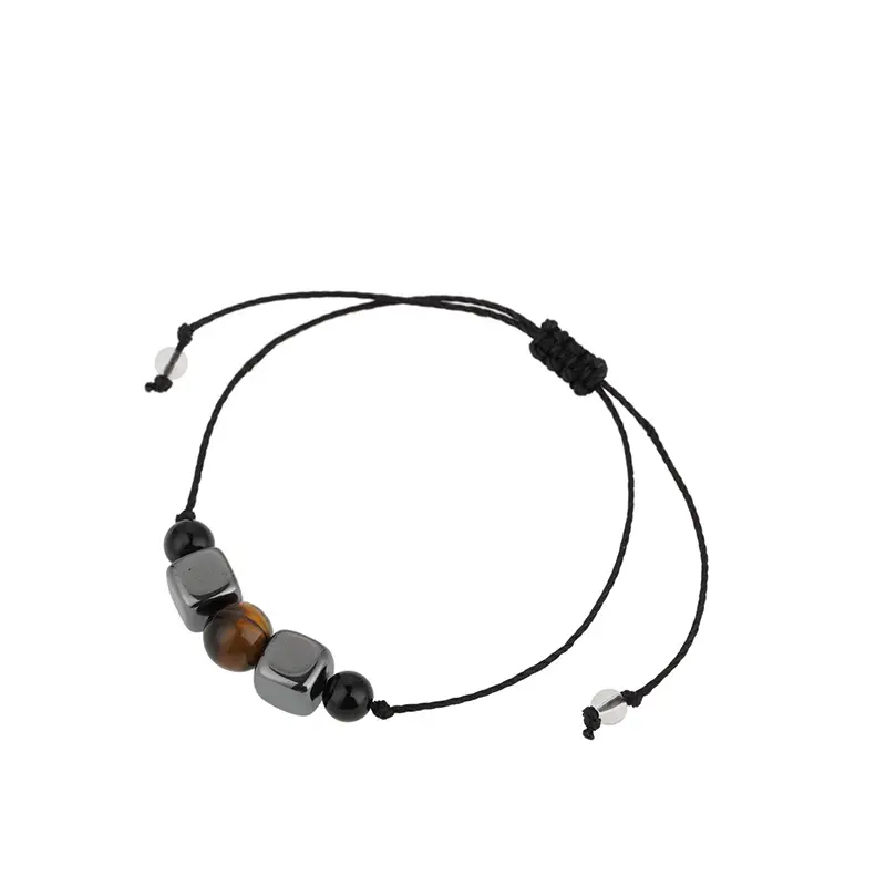 2022 Black Stone Beads Wax Line Tiger Eye Stone Set