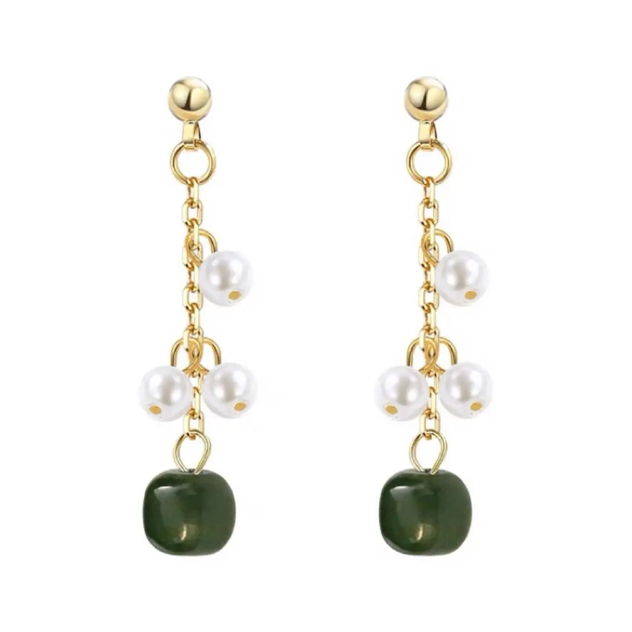 S925 Silver Needle Earrings with Freshwater Pearl & Jade Tassel — feature 10