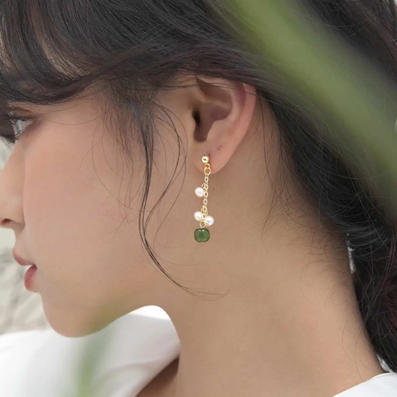 S925 Silver Needle Earrings with Freshwater Pearl & Jade Tassel — feature 8