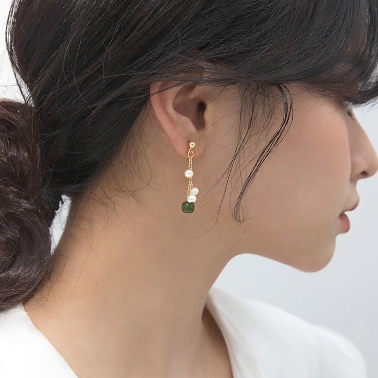 S925 Silver Needle Earrings with Freshwater Pearl & Jade Tassel — feature 9