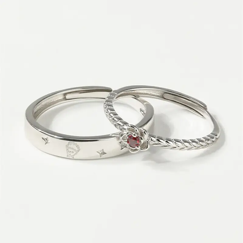 Light Luxury Open Ring with Zircon Cartoon Design