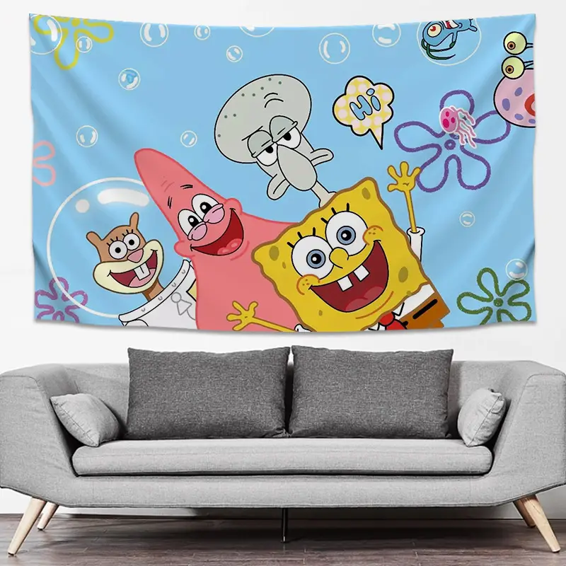 SpongeBob Cartoon Tapestry Wall Decor Yellow Live Background