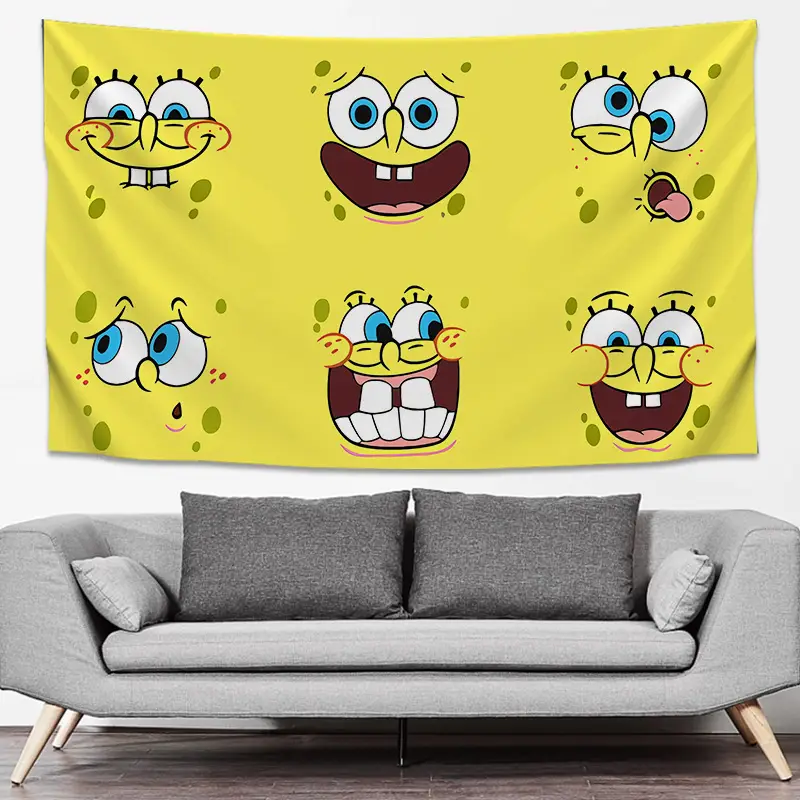 SpongeBob Cartoon Tapestry Wall Decor Yellow Live Background