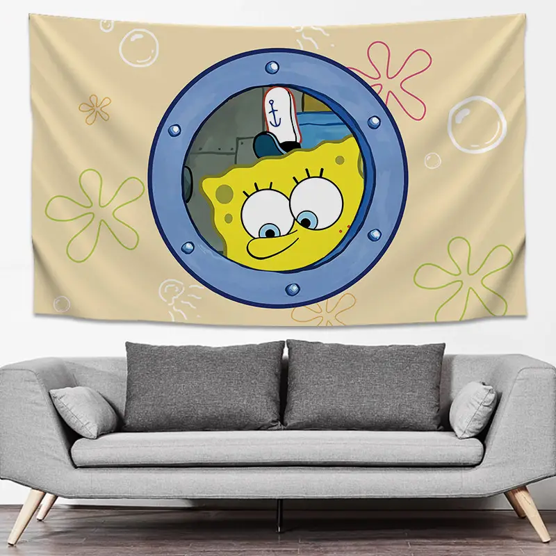 SpongeBob Cartoon Tapestry Wall Decor Yellow Live Background