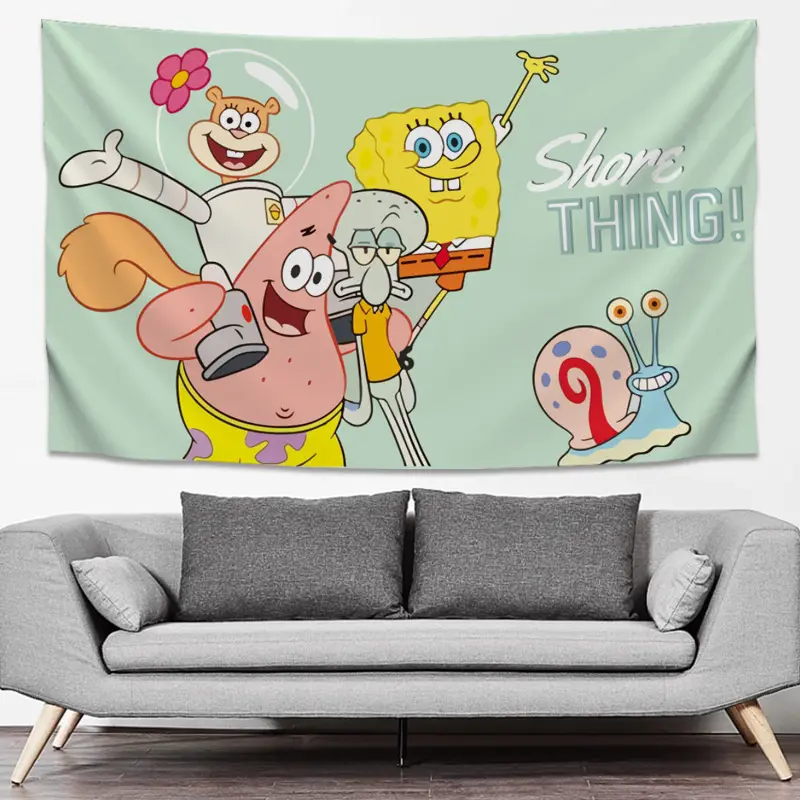 SpongeBob Cartoon Tapestry Wall Decor Yellow Live Background
