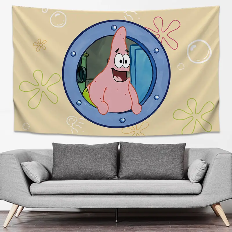 SpongeBob Cartoon Tapestry Wall Decor Yellow Live Background