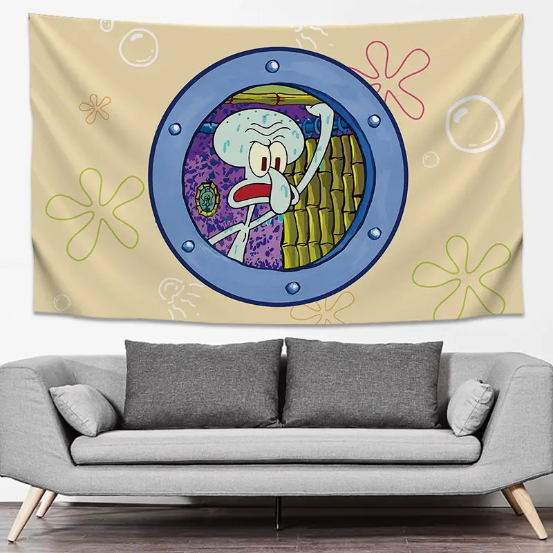 SpongeBob Cartoon Tapestry Wall Decor Yellow Live Background