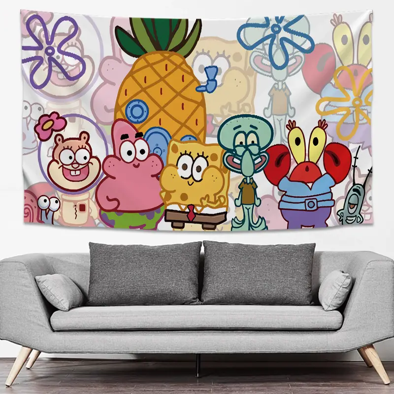 SpongeBob Cartoon Tapestry Wall Decor Yellow Live Background
