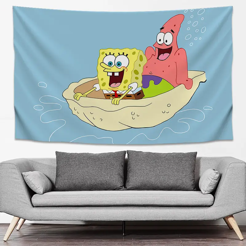 SpongeBob Cartoon Tapestry Wall Decor Yellow Live Background