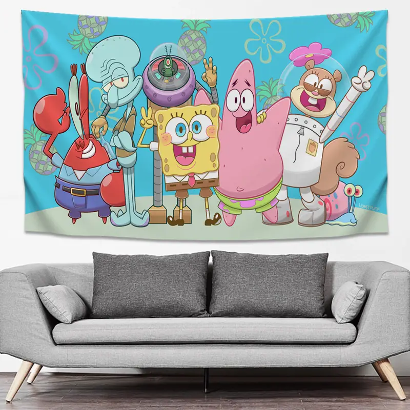 SpongeBob Cartoon Tapestry Wall Decor Yellow Live Background
