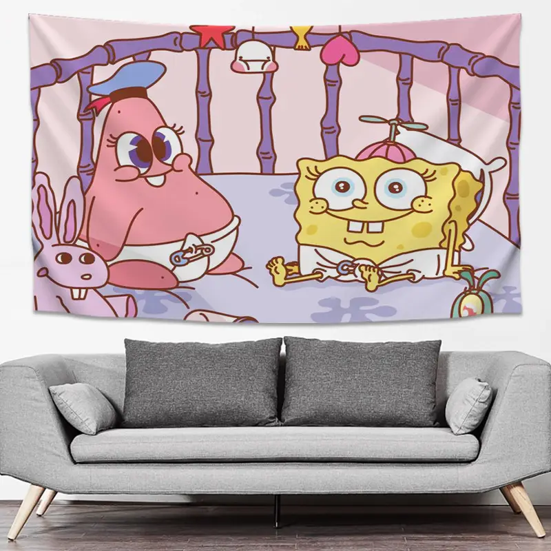 SpongeBob Cartoon Tapestry Wall Decor Yellow Live Background