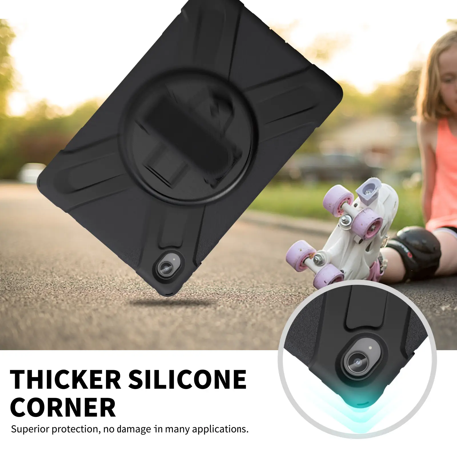 Orange Silicone Tablet Protection Cover with Grip Loop — feature 1