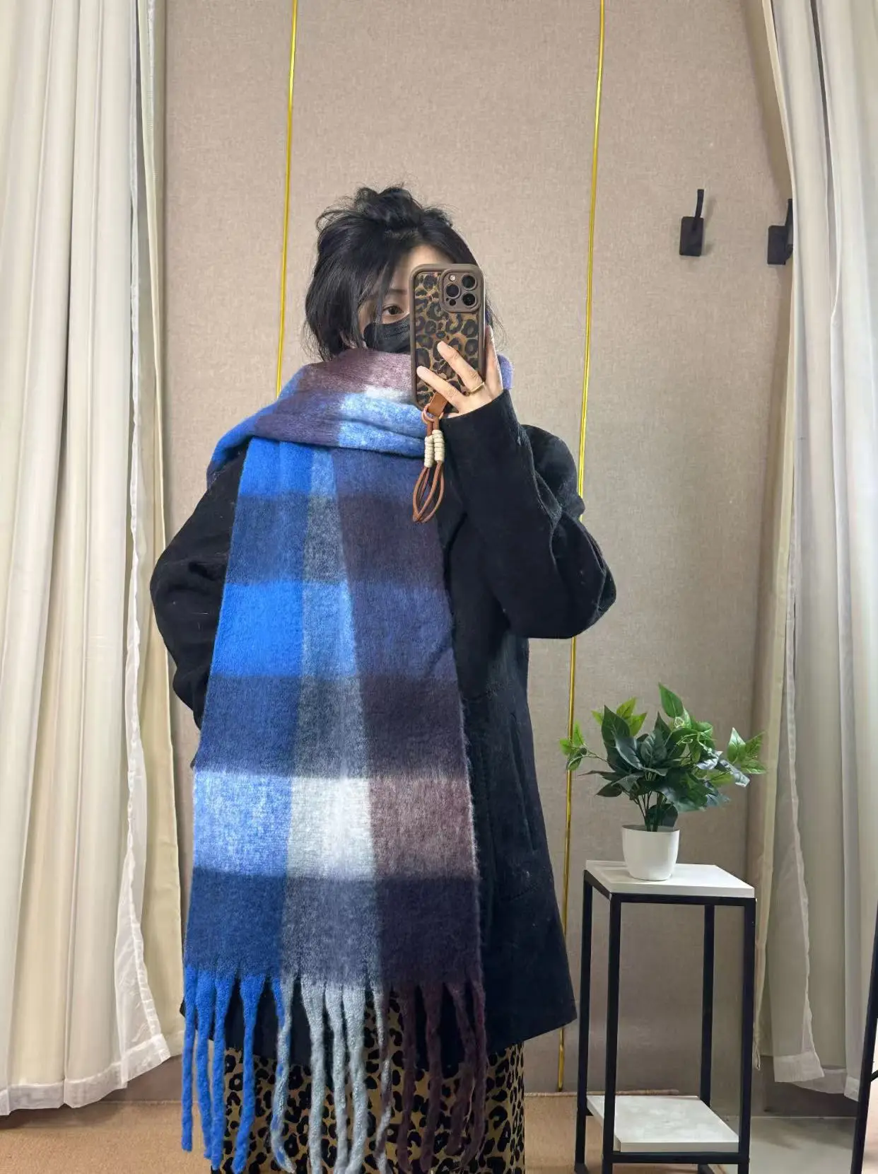 Warm Rainbow Plaid Waxy Mohair Scarf for Women - Image 50