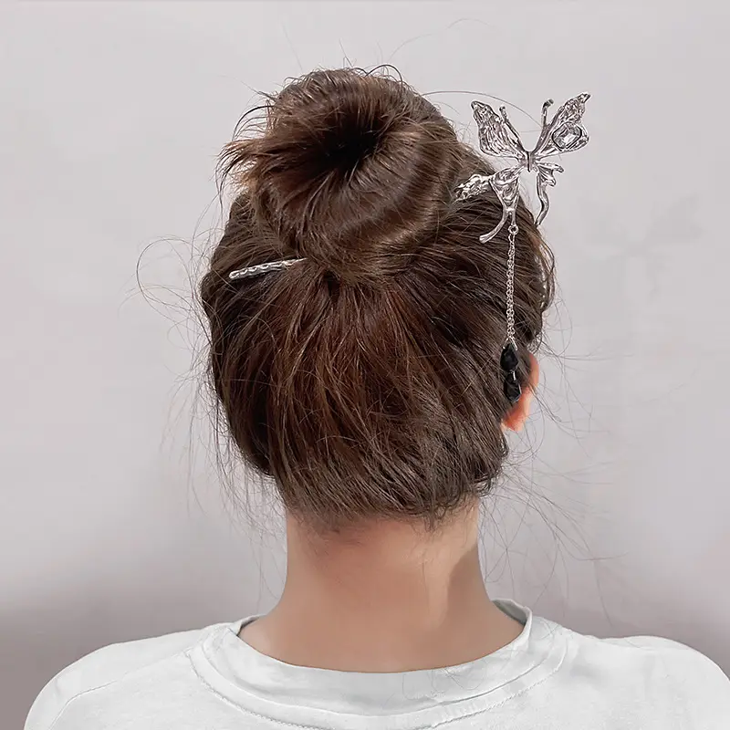 National Trendy Butterfly Hairpin with Crescent Diamond Tassel - Image 34