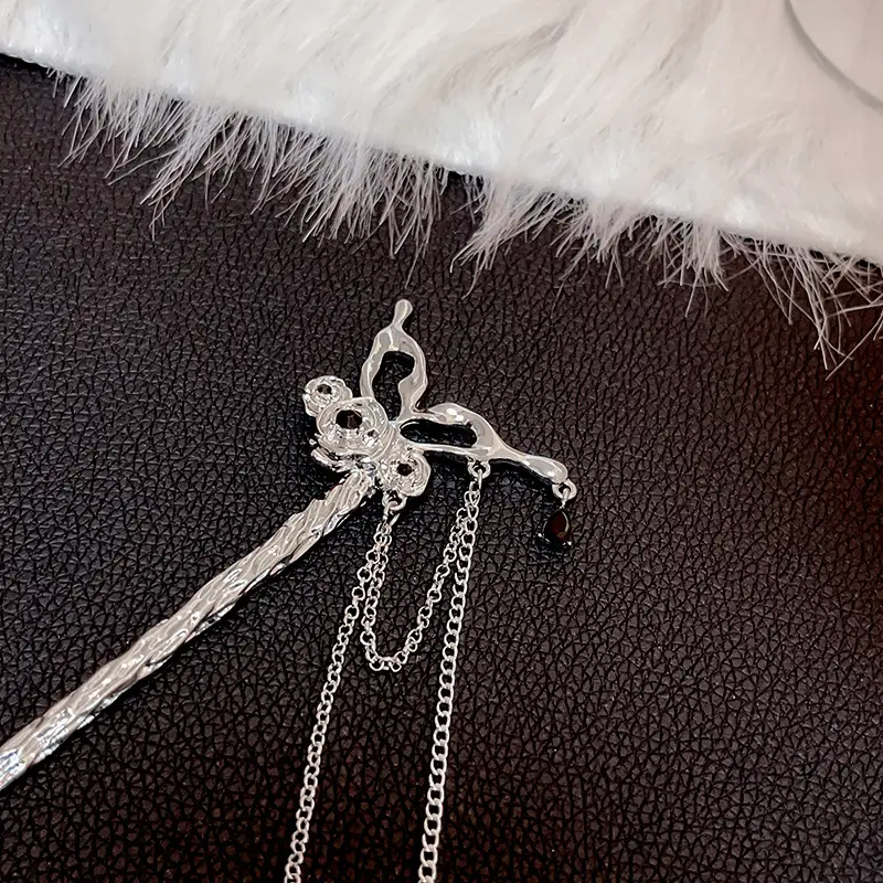 National Trendy Butterfly Hairpin with Crescent Diamond Tassel — feature 37