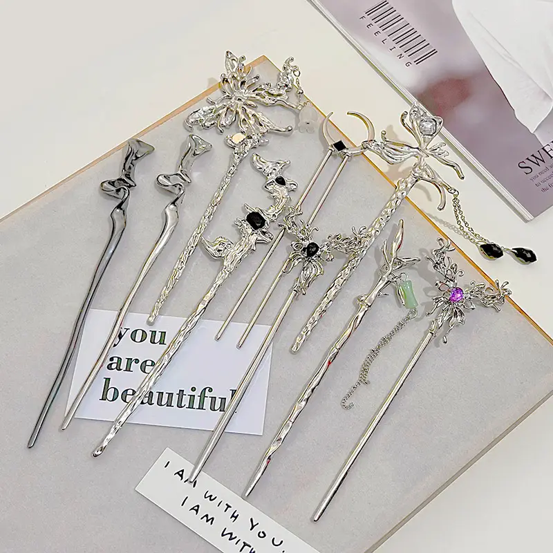 National Trendy Butterfly Hairpin with Crescent Diamond Tassel — feature 5