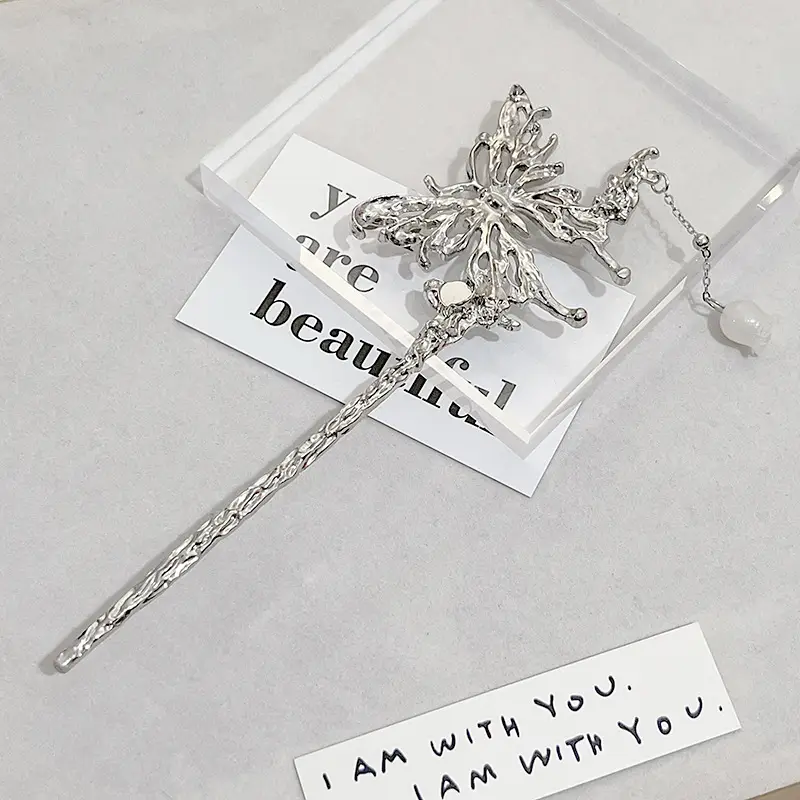 National Trendy Butterfly Hairpin with Crescent Diamond Tassel — feature 9