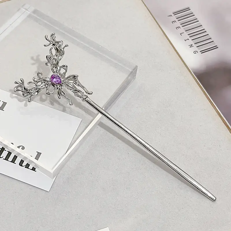 National Trendy Butterfly Hairpin with Crescent Diamond Tassel - Image 12