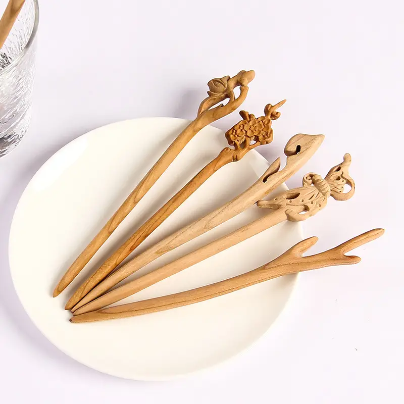 Peach Wood Hairpin for Women Antique High-End Accessories
