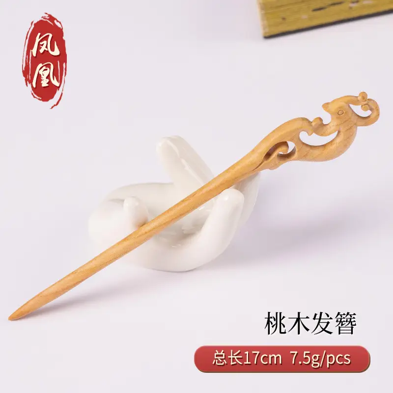 Peach Wood Hairpin for Women Antique High-End Accessories