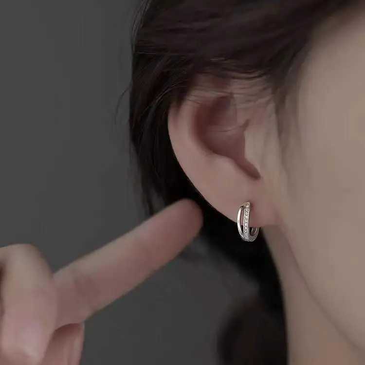 S925 Sterling Silver Zircon Double Layer Earrings