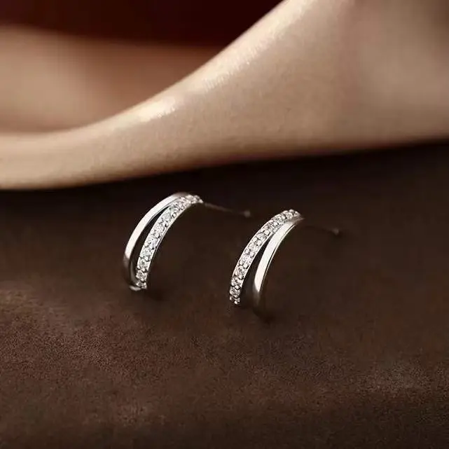 S925 Sterling Silver Zircon Double Layer Earrings