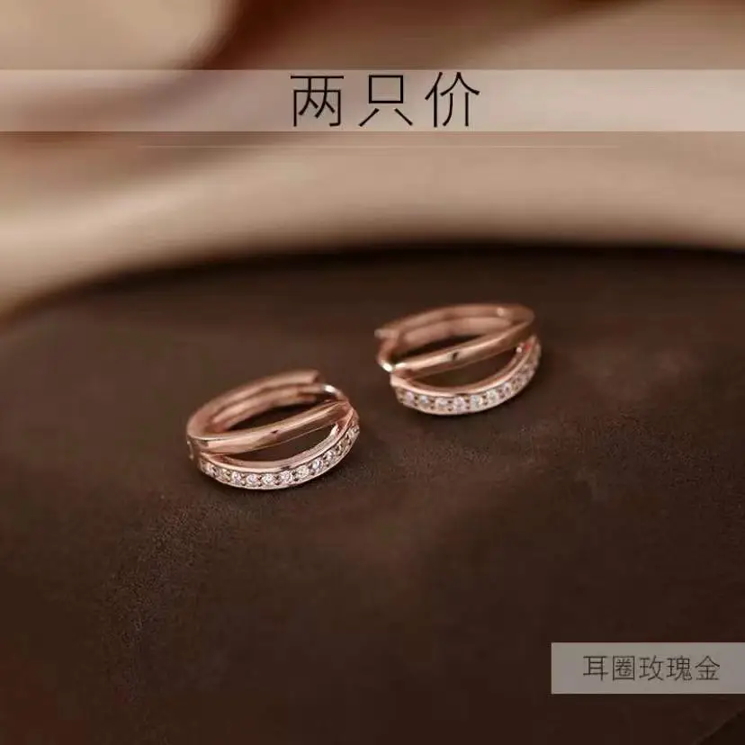 S925 Sterling Silver Zircon Double Layer Earrings