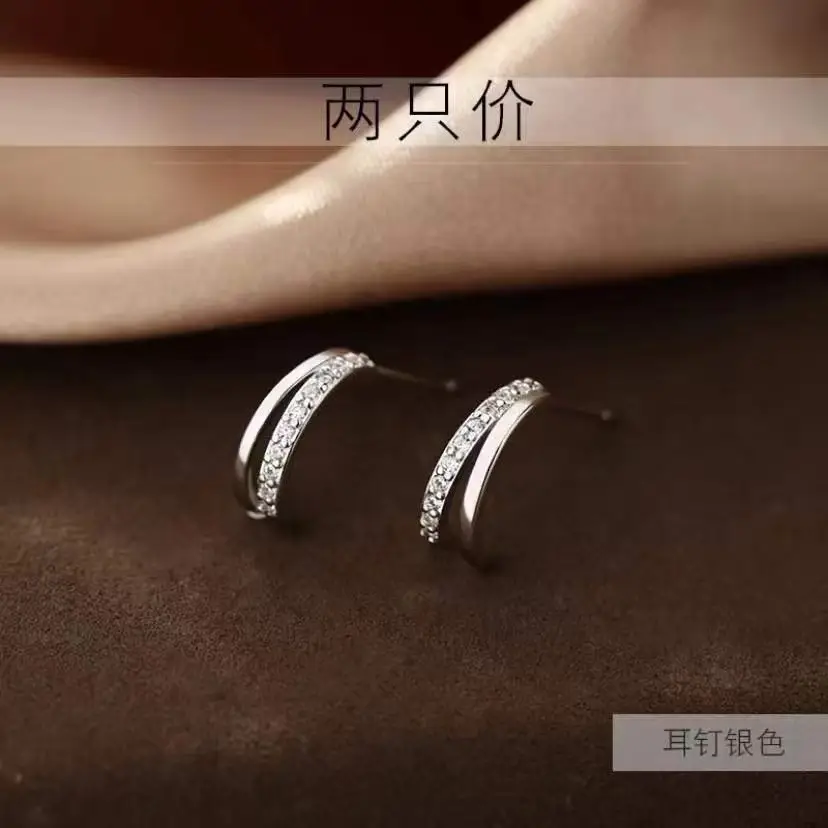 S925 Sterling Silver Zircon Double Layer Earrings