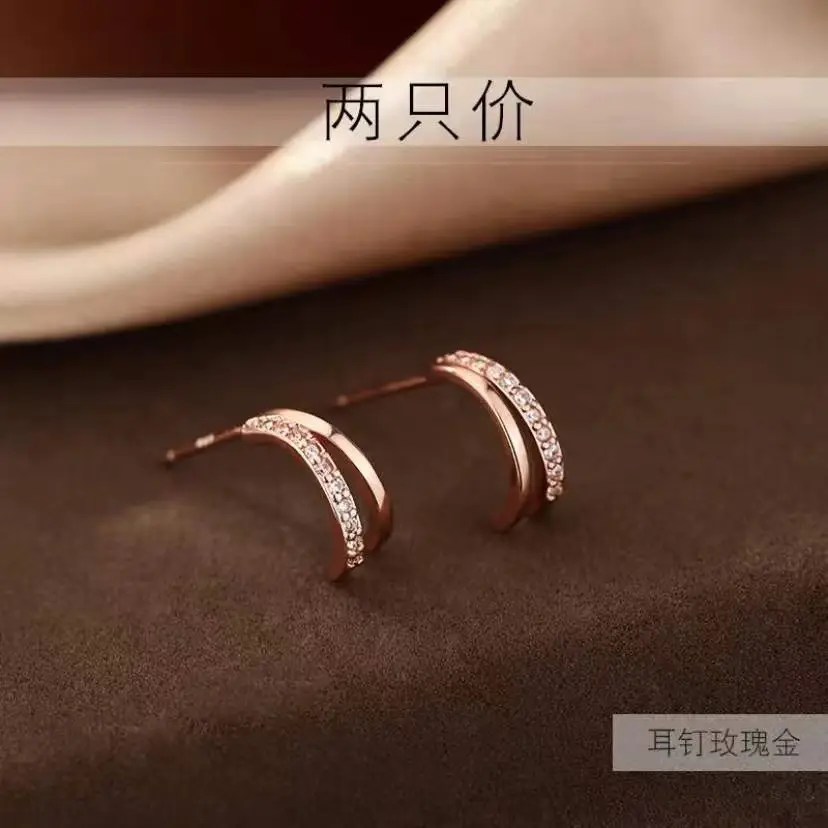 S925 Sterling Silver Zircon Double Layer Earrings