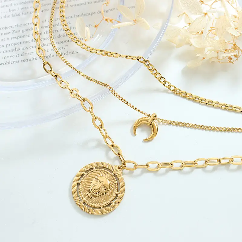 Gold Lion Head Pendant Necklace for Men Women - Image 4