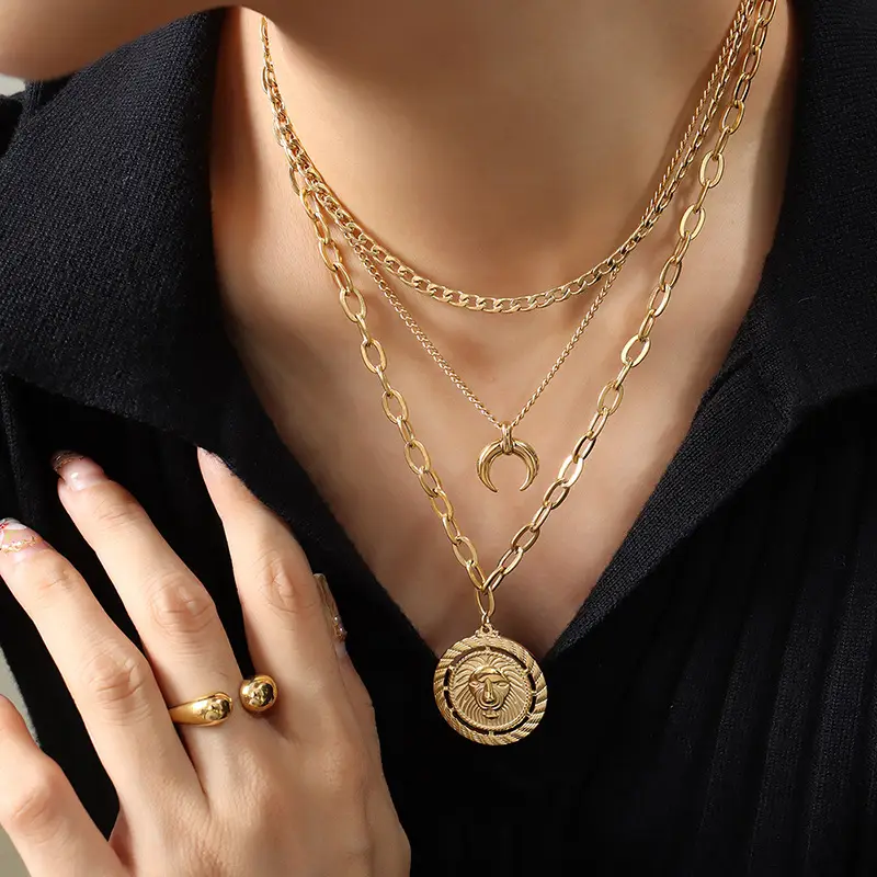 Gold Lion Head Pendant Necklace for Men Women - Image 6