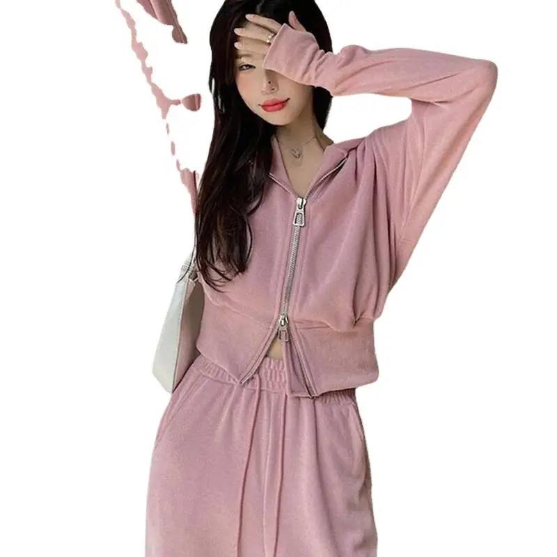 Women Pink Hooded Sweatshirt Set for Students - Image 5