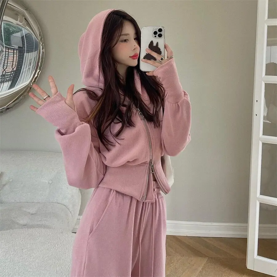 Women Pink Hooded Sweatshirt Set for Students — feature 11