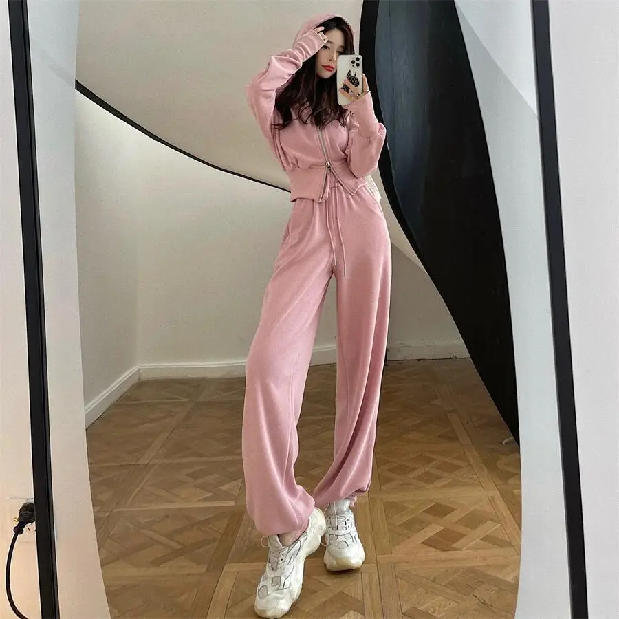 Women Pink Hooded Sweatshirt Set for Students — feature 12