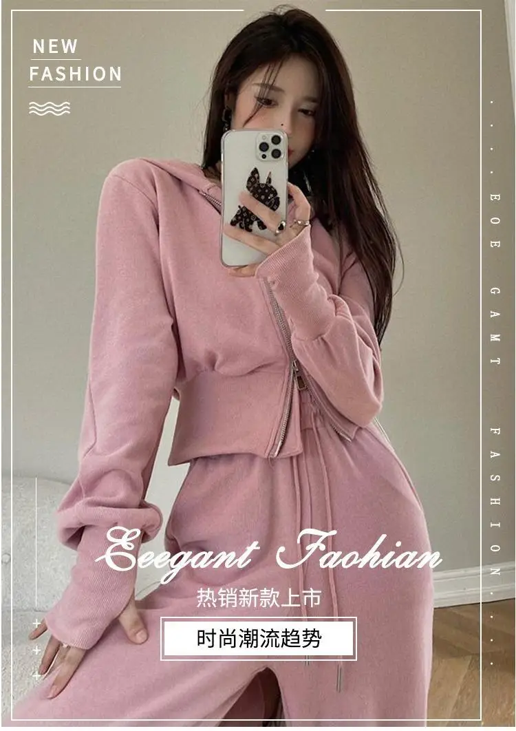 Women Pink Hooded Sweatshirt Set for Students — feature 15