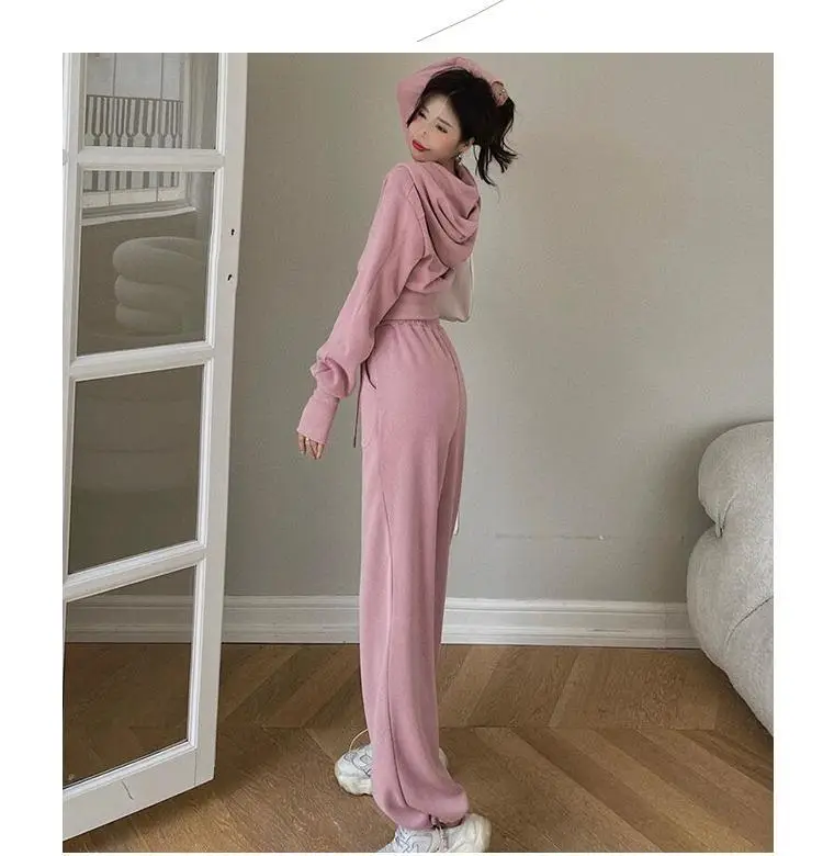 Women Pink Hooded Sweatshirt Set for Students — feature 17