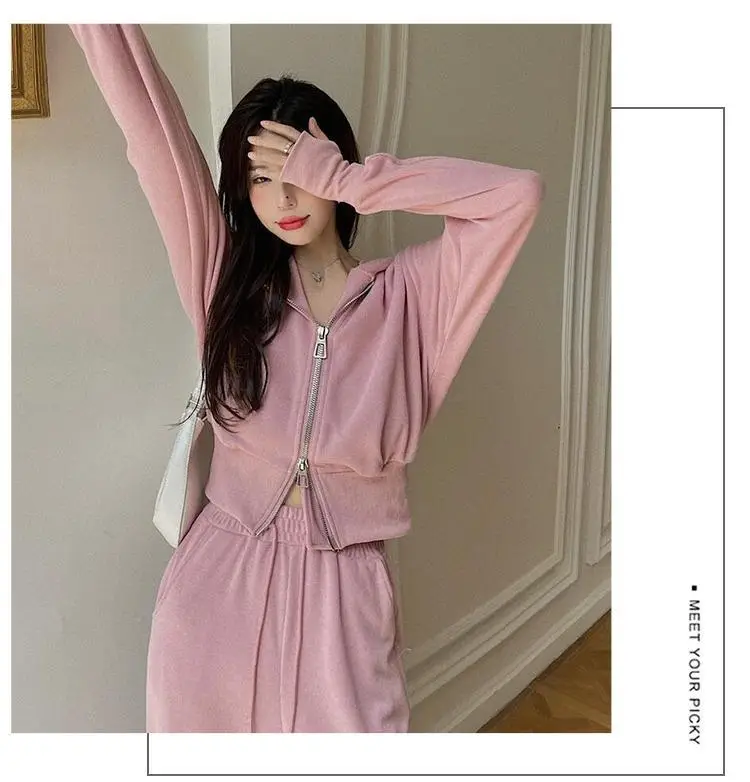 Women Pink Hooded Sweatshirt Set for Students — feature 26