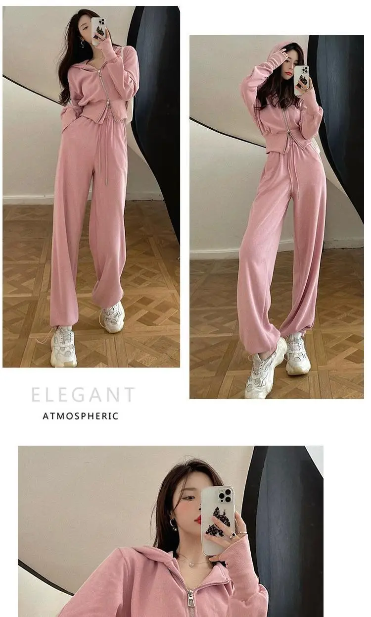 Women Pink Hooded Sweatshirt Set for Students — feature 27