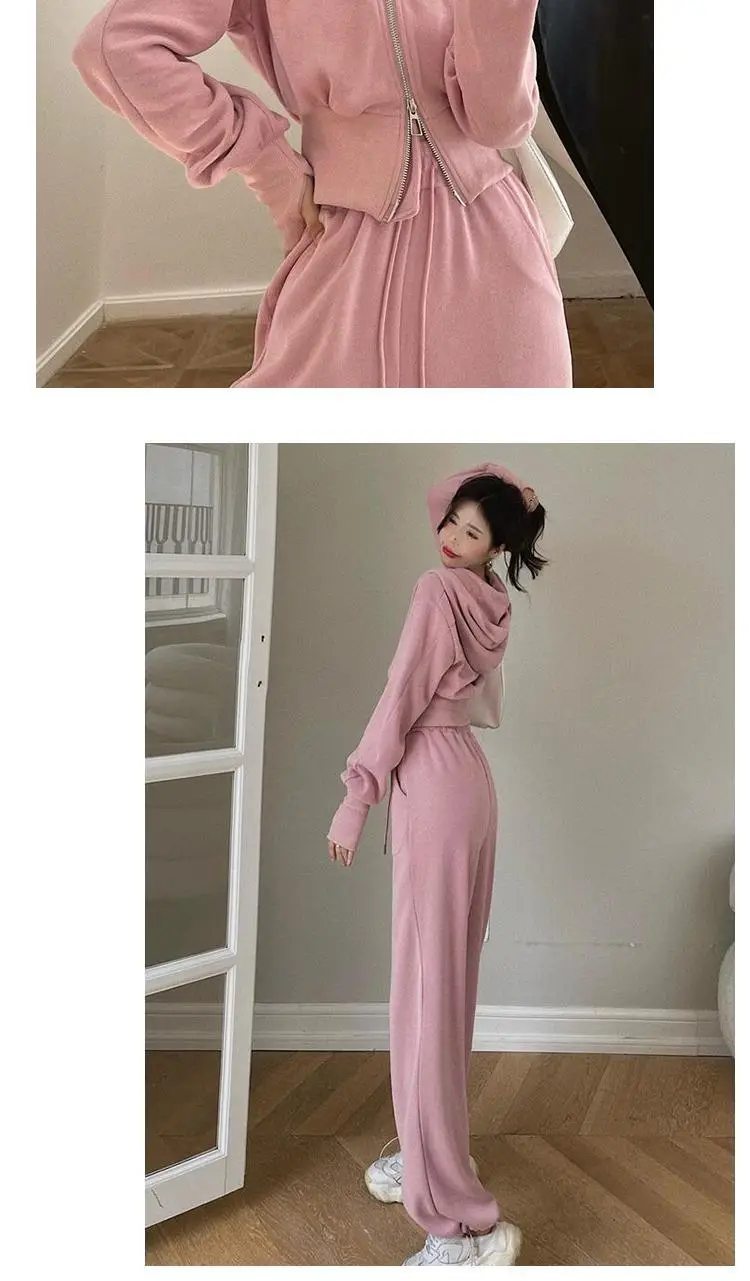 Women Pink Hooded Sweatshirt Set for Students — feature 28