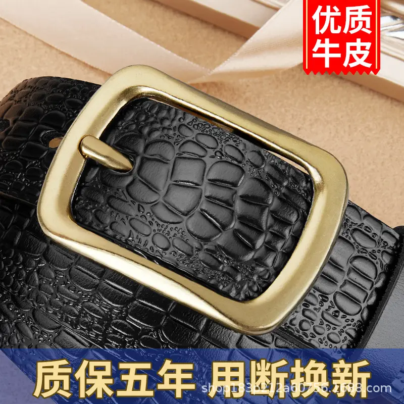 Men's Genuine Cowhide Gold Buckle Belt - Image 2