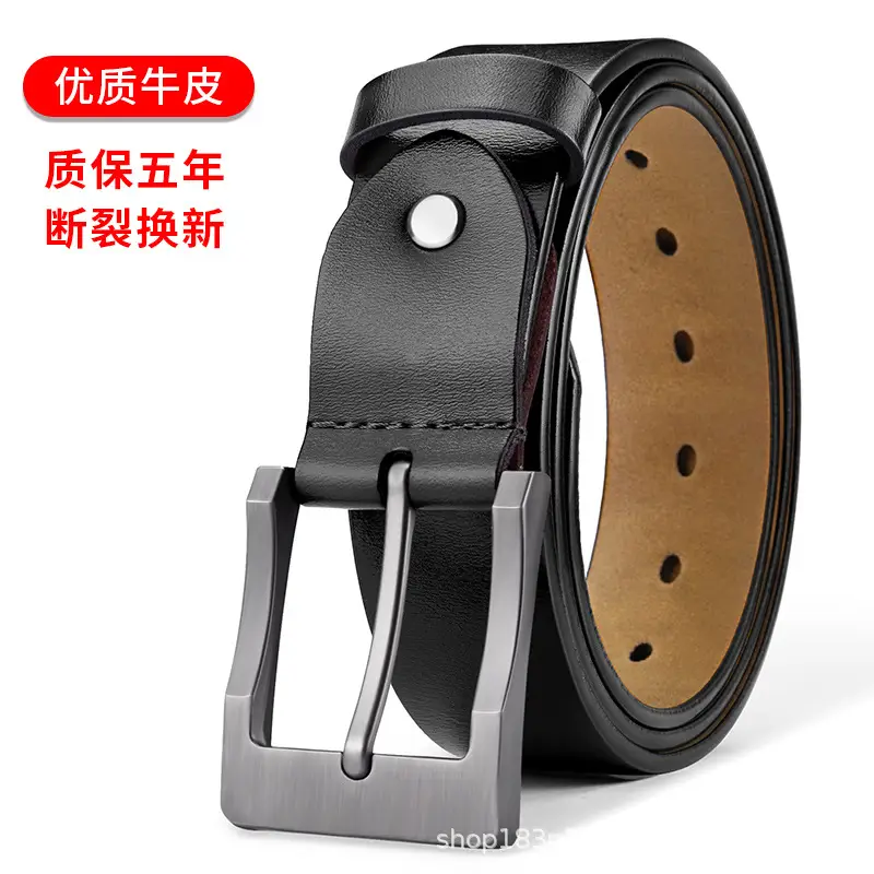 Men's Genuine Cowhide Gold Buckle Belt - Image 5