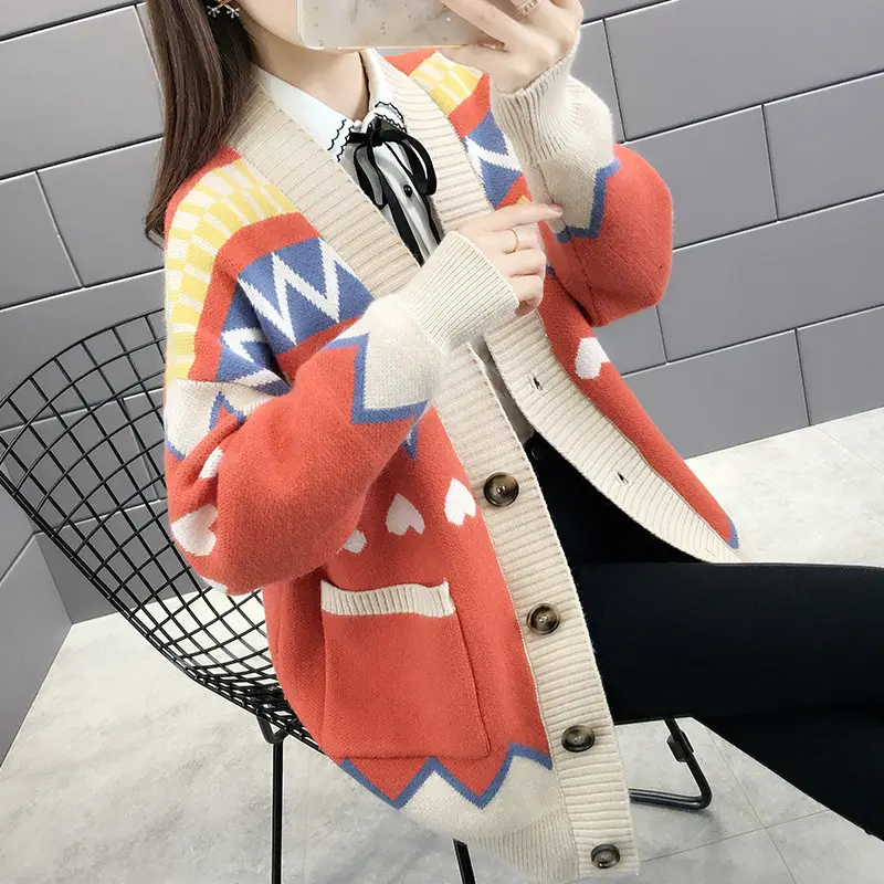 Women's Loose Knit Cardigan Jacket Light Blue White 2025 - Image 6