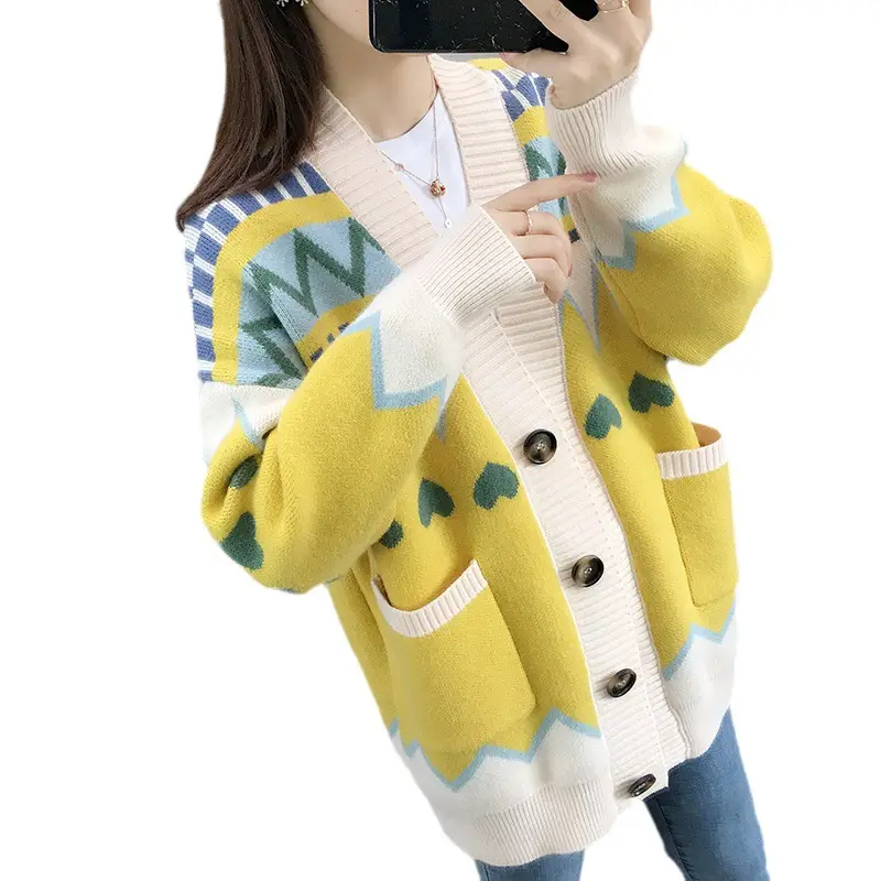 Women's Loose Knit Cardigan Jacket Light Blue White 2025 - Image 8