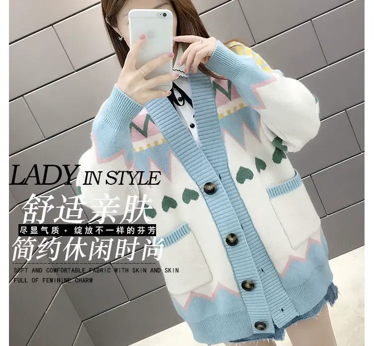 Women's Loose Knit Cardigan Jacket Light Blue White 2025 — feature 2