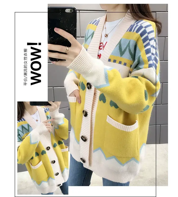 Women's Loose Knit Cardigan Jacket Light Blue White 2025 — feature 3