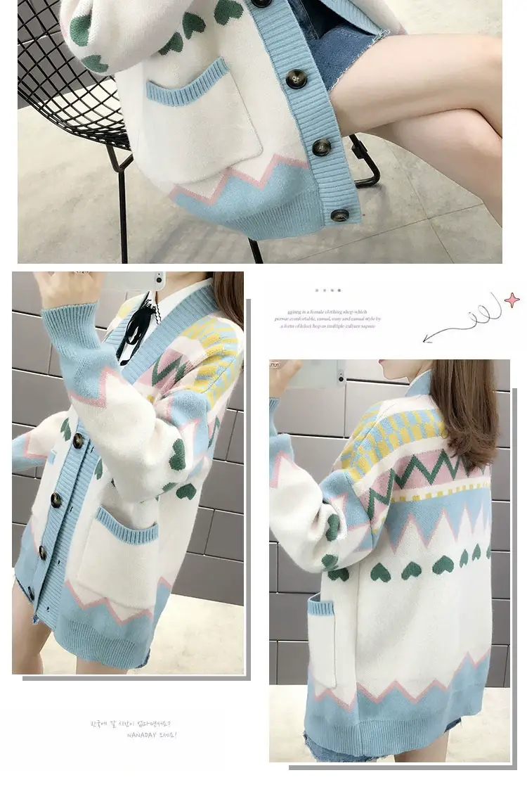 Women's Loose Knit Cardigan Jacket Light Blue White 2025 — feature 7