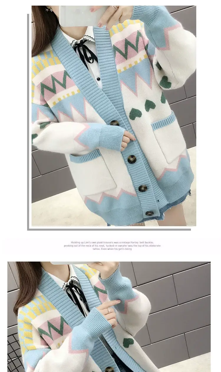 Women's Loose Knit Cardigan Jacket Light Blue White 2025 — feature 8