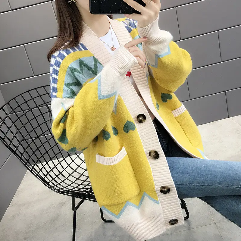 Women's Loose Knit Cardigan Jacket Light Blue White 2025 - Image 2