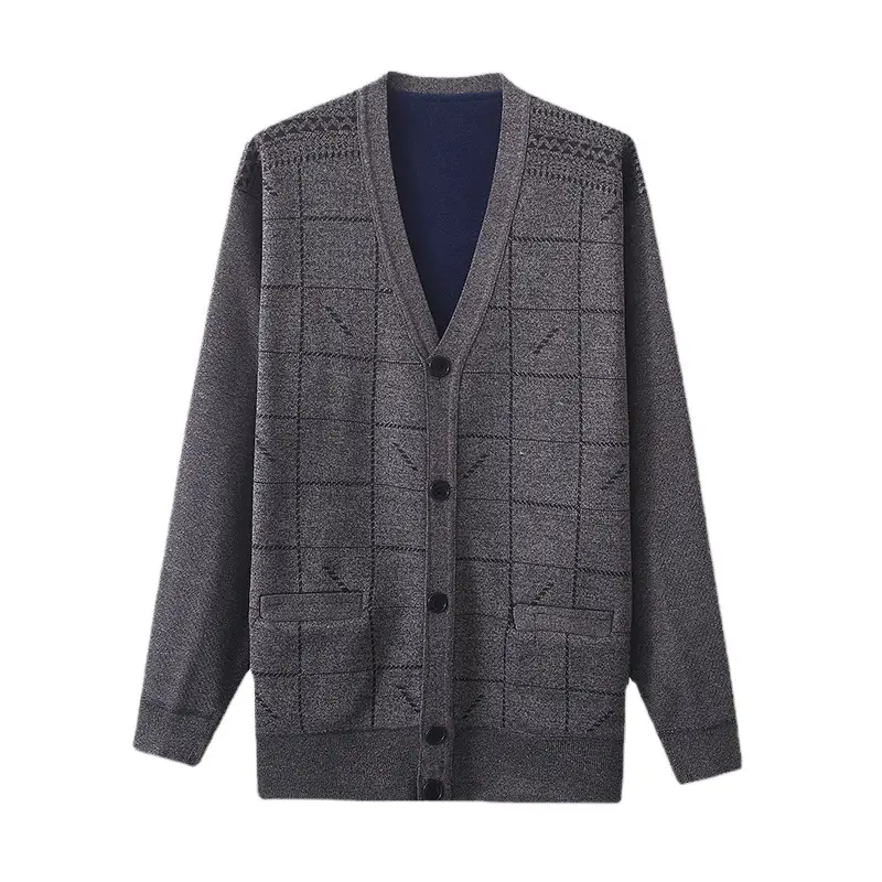 Men's Fleece Lined V-Neck Cardigan Coat Navy Blue - Image 12